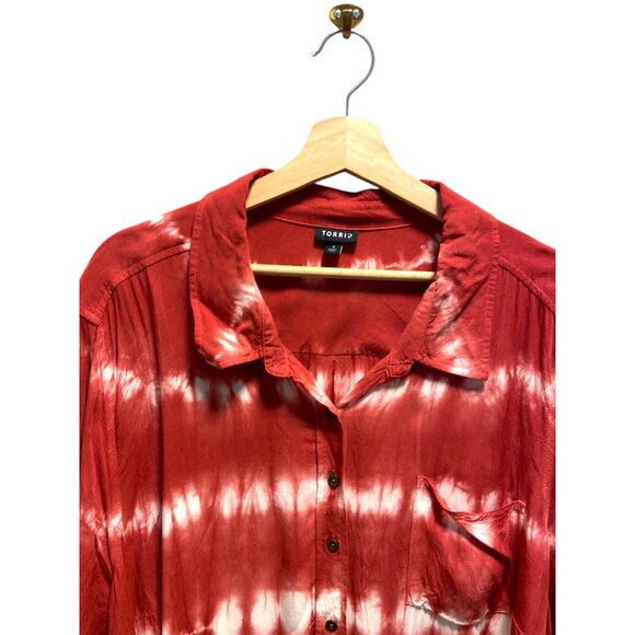 Torrid Lizzie Rayon Long Sleeve Shirt Cherry Red Size 4 (18/20) - Picture 9 of 16